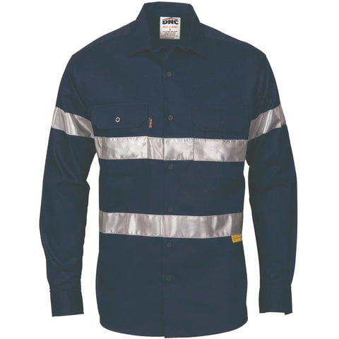 Dnc Workwear Hi-vis Cool-breeze Long Sleeve Cotton Shirt With Generic Reflective Tape - 3967 - Allsorts Workwear