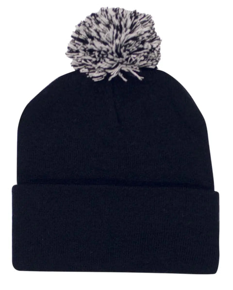 Headwear Knitted Acrylic Beanie With Pom Pom X12 - 4256 - Allsorts Workwear