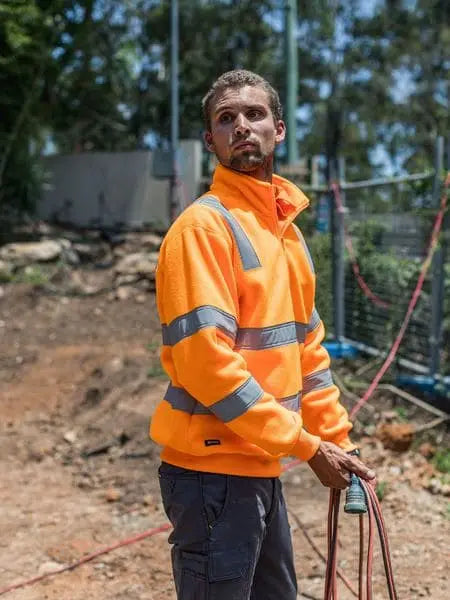 Bisley X Taped Hi Vis 1/4 Zip Pullover Vic Rail Orange BK6814XT - Allsorts Workwear