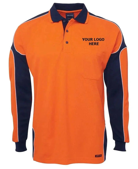 Logo Printed JB'S Hi-Vis Long Sleeve Arm Panel Polo 6AP4L x10 - Allsorts Workwear