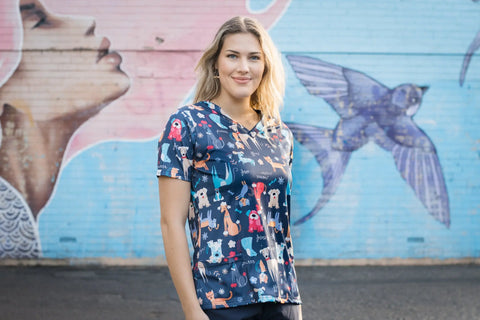 Softies Women's Doggy World Slim Fit Fun Scrub Top DWOT01 - Allsorts Workwear