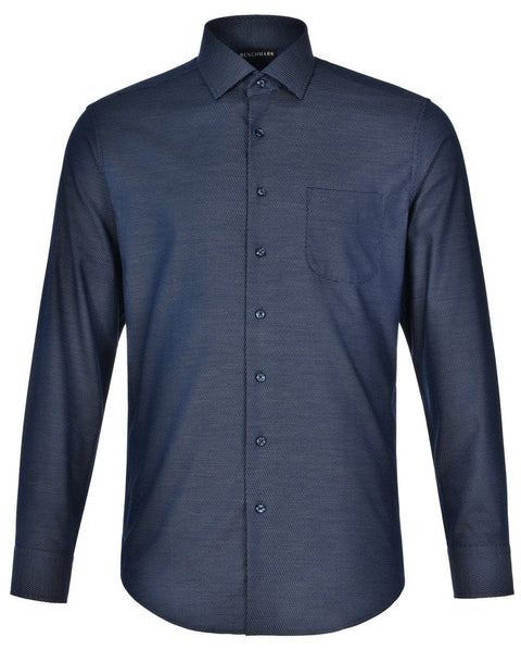 Mens Dot Jacquard Stretch Long Sleeve Ascot Shirt M7400L Casual Wear Winning Spirit Navy XS