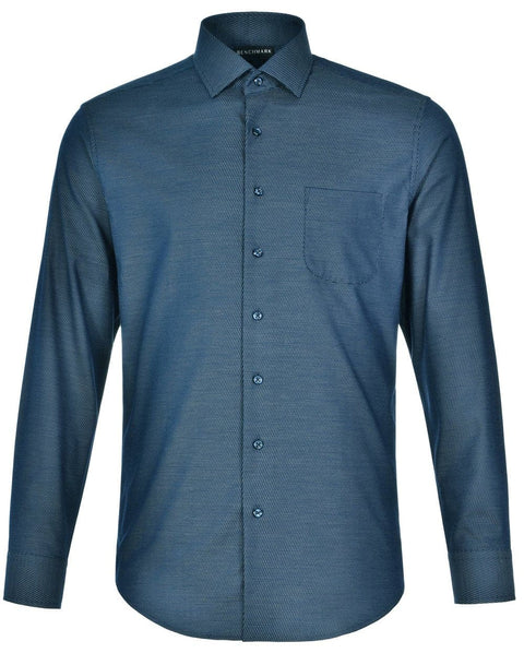 Mens Dot Jacquard Stretch Long Sleeve Ascot Shirt M7400L Casual Wear Winning Spirit Ocean Blue XS
