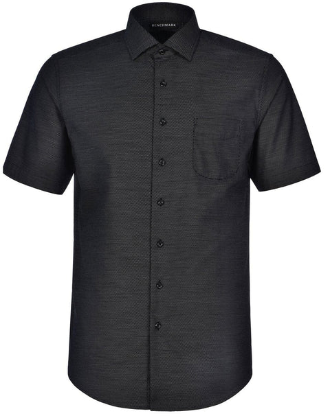 Mens Dot Jacquard Stretch Short Sleeve Ascot Shirt M7400S Casual Wear Winning Spirit Black XS