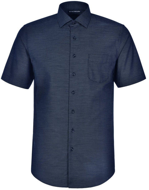 Mens Dot Jacquard Stretch Short Sleeve Ascot Shirt M7400S Casual Wear Winning Spirit Navy XS
