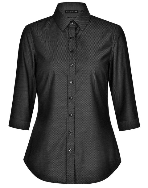 Ladies Dot Jacquard Stretch 3/4 Sleeve Ascot Shirt M8400Q Casual Wear Winning Spirit Navy 6