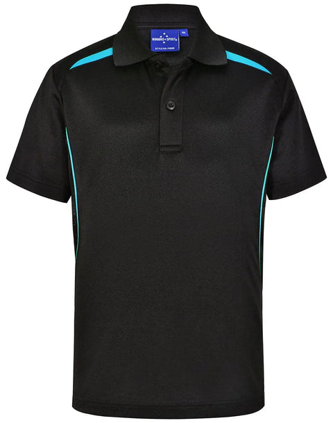 Winning Spirit Kid's Sustainable Poly/Cotton Polo Shirt PS93K Casual Wear Winning Spirit Black/Aqua 4K