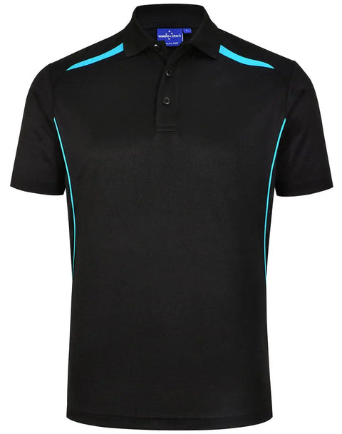 Winning Spirit Men's Sustainable Poly-Cotton Contrast Polo PS93 Casual Wear Winning Spirit Black/Aqua XS