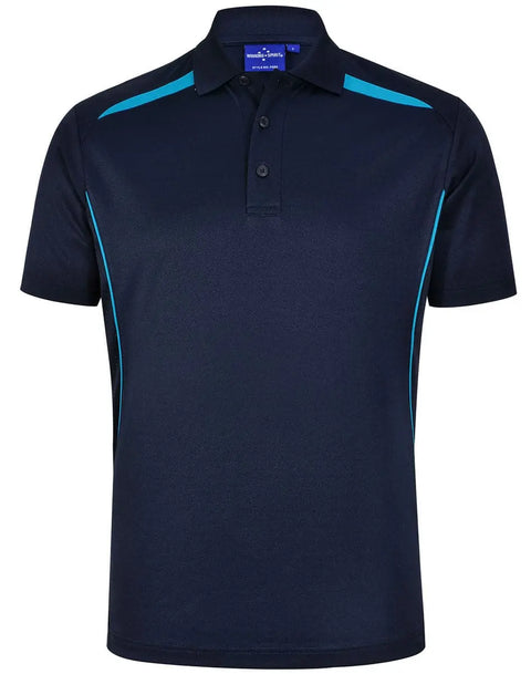 Winning Spirit Men's Sustainable Poly-Cotton Contrast Polo Shirt PS93 Casual Wear Winning Spirit Navy/Aqua XS