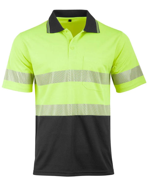 Unisex Cool Dry Segmented Tapes Hi Vis Short Sleeve Polo Shirt SW85 Work Wear Australian Industrial Wear Yellow/Charcoal 2XS