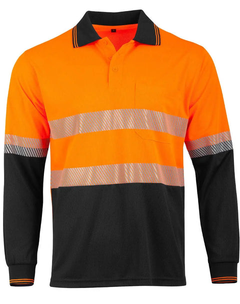 Unisex Cool Dry Segmented Tapes Hi Vis Long Sleeve Polo Shirt SW86 Work Wear Australian Industrial Wear Orange/Charcoal 2XS
