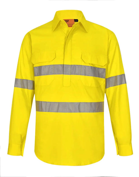 Unisex Hi-Vis Cool Breeze Closed Front Perforated Taped Shirt SW87 Work Wear Australian Industrial Wear Yellow 2XS