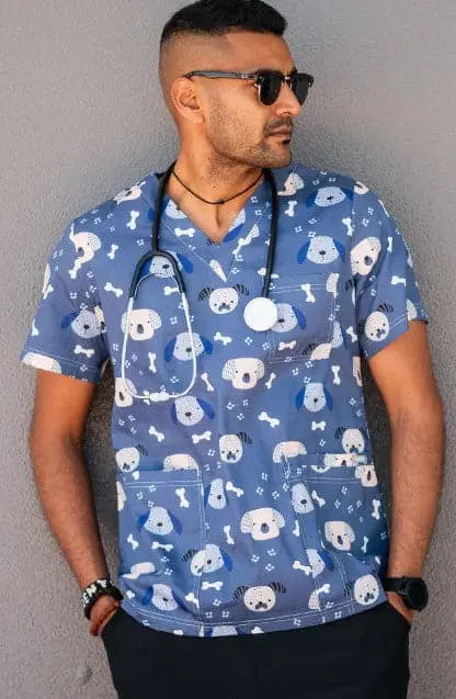 Softies Unisex Dog & Bone Scrubs Top DNBT01 - Allsorts Workwear