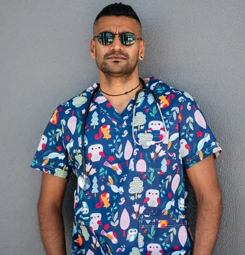 Softies Unisex Cheeky Squirrel Printed Scrubs Top CQOT01 - Allsorts Workwear