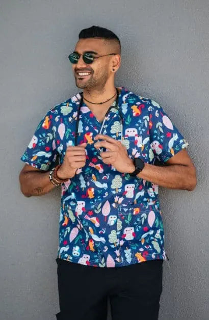 Softies Unisex Cheeky Squirrel Printed Scrubs Top CQOT01 - Allsorts Workwear