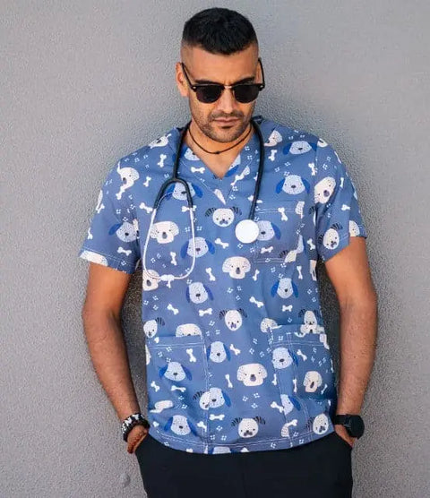 Softies Unisex Dog & Bone Scrubs Top DNBT01 - Allsorts Workwear
