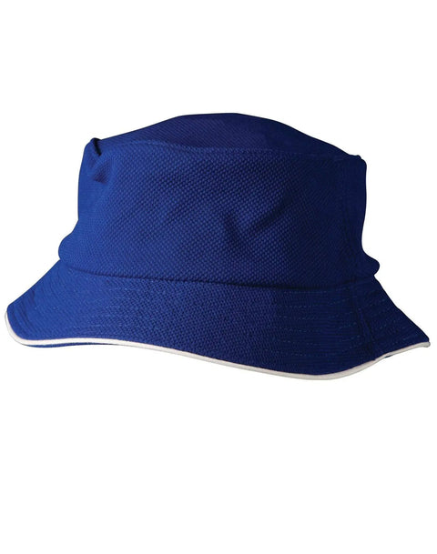Pique Mesh With Sandwich Bucket Hat CH71 Active Wear Australian Industrial Wear Royal/White One size