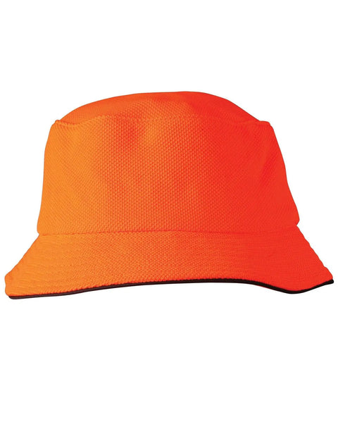 Pique Mesh With Sandwich Bucket Hat CH71 Active Wear Australian Industrial Wear Fluoro Orange/Navy One size