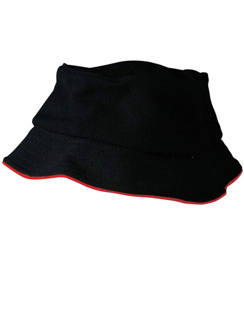 Pique Mesh With Sandwich Bucket Hat CH71 Active Wear Australian Industrial Wear Black/Red One size