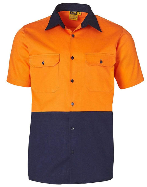 Cotton Drill Safety Shirt SW53 Work Wear Australian Industrial Wear S Fluoro Orange/Navy