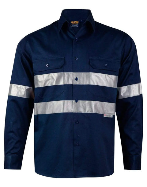 Cotton Drill Work Shirt WT04HV Work Wear Australian Industrial Wear S Navy