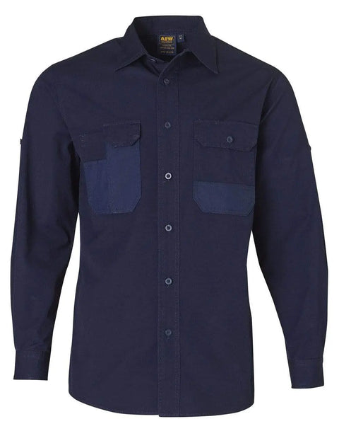 Durable Long Sleeve Work Shirt WT06 Work Wear Australian Industrial Wear S Navy