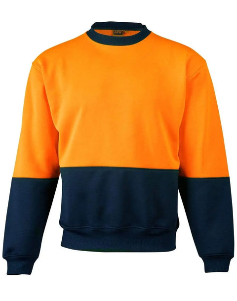 Hi-vis 2 Tone Crew Neck SW09 Work Wear Australian Industrial Wear S Fluoro Orange/Navy