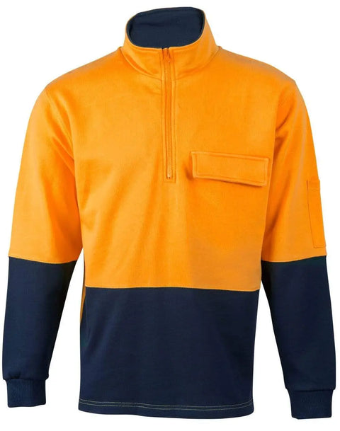 Hi-vis Two Tone Cotton Fleecy Sweat SW47 Work Wear Australian Industrial Wear S Fluoro Orange/Navy