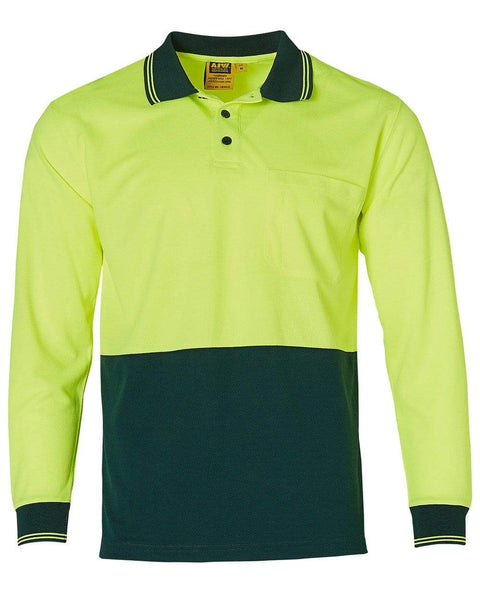 High Visibility Long Sleeve Polo SW05TD Work Wear Australian Industrial Wear Fluoro Yellow/Bottle S