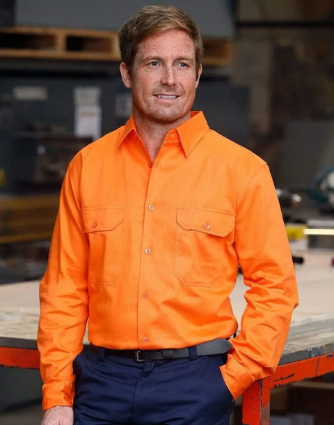 Men's Hi-vis L/s Drill Shirt SW51 Work Wear Australian Industrial Wear