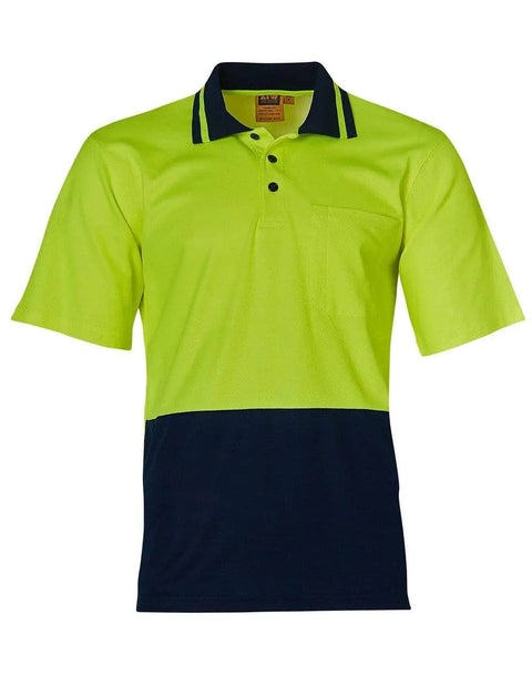 Safety Polo SW12 Work Wear Australian Industrial Wear S Fluoro Yellow/Navy