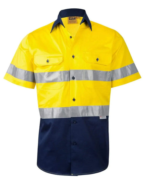 Short Sleeve Safety Shirt SW59 Work Wear Australian Industrial Wear S Fluoro Yellow/Navy