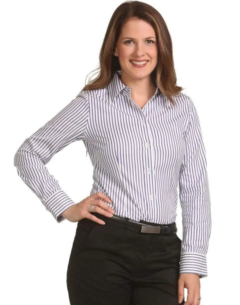 BENCHMARK Ladies' Executive Sateen Stripe Long Sleeve Shirt M8310L Corporate Wear Benchmark