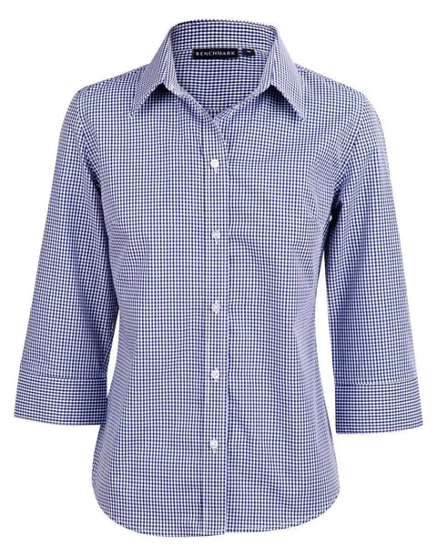 BENCHMARK Ladies’ Two Tone Gingham 3/4 Sleeve Shirt M8320Q Corporate Wear Benchmark Black/White/Navy 6