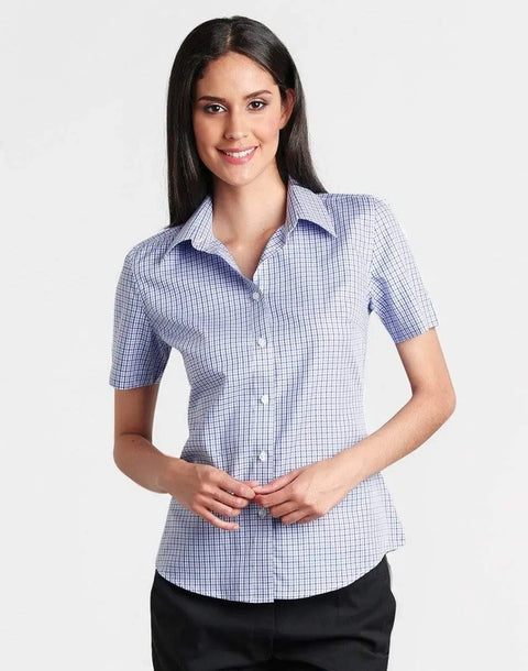 BENCHMARK Ladies’ Two Tone Gingham Short Sleeve Shirt M8320S Corporate Wear Benchmark