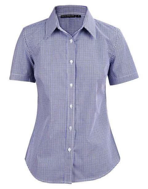 BENCHMARK Ladies’ Two Tone Gingham Short Sleeve Shirt M8320S Corporate Wear Benchmark Black/White/Navy 6