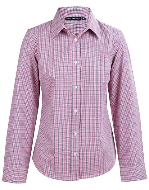 BENCHMARK Ladies’ Two Tone Mini Gingham Long Sleeve Shirt M8340L Corporate Wear Benchmark Black/White/Red 6