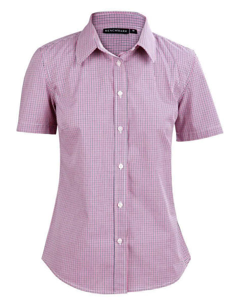 BENCHMARK Ladies’ Two Tone Mini Gingham Short Sleeve Shirt M8340S Corporate Wear Benchmark Black/White/Red 6
