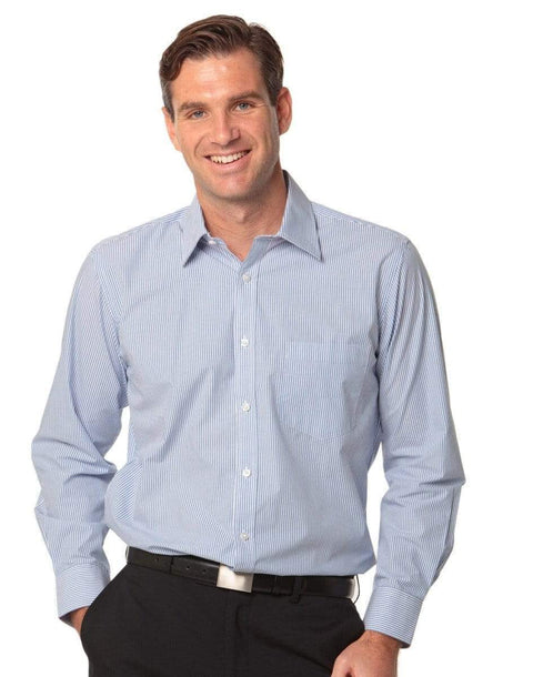BENCHMARK Men's Balance Stripe Long Sleeve Shirt M7232 Corporate Wear Benchmark Blue/White 38