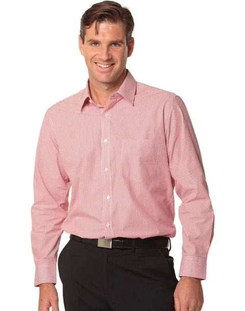 BENCHMARK Men's Balance Stripe Long Sleeve Shirt M7232 Corporate Wear Benchmark Red/White 38