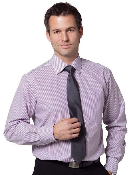 BENCHMARK Men's Balance Stripe Long Sleeve Shirt M7232 Corporate Wear Benchmark Violet/White 38