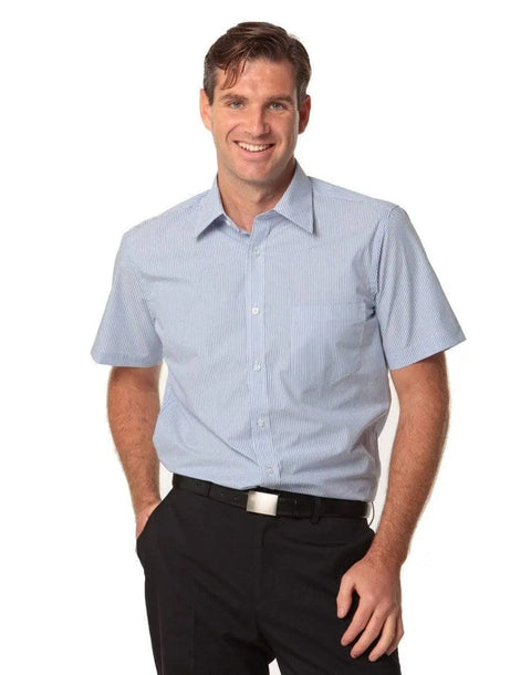 BENCHMARK Men's Balance Stripe Short Sleeve Shirt M7231 Corporate Wear Benchmark Blue/White 40