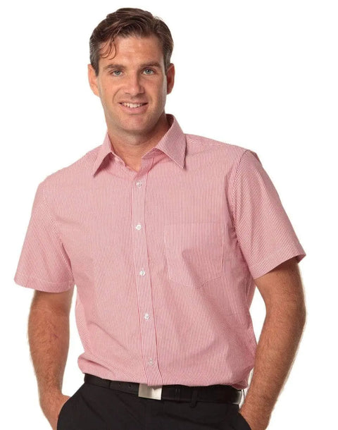 BENCHMARK Men's Balance Stripe Short Sleeve Shirt M7231 Corporate Wear Benchmark Red/White 40