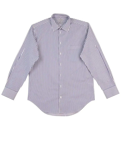 BENCHMARK Men's Executive Sateen Stripe Long Sleeve Shirt M7310L Corporate Wear Benchmark White/Cobalt 38