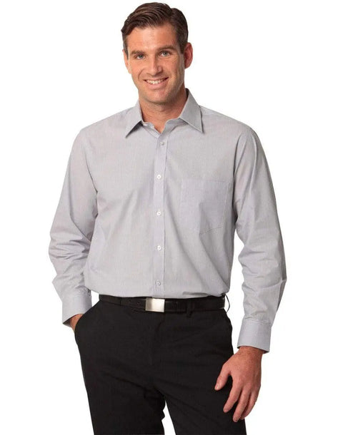 BENCHMARK Men's Fine Stripe Long Sleeve Shirt M7212 Corporate Wear Benchmark