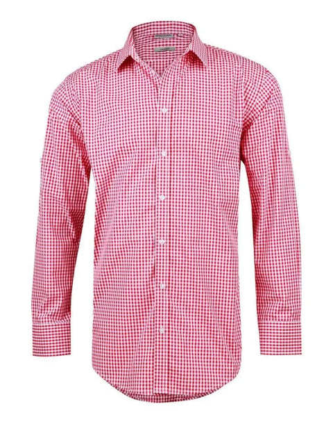 BENCHMARK Men’s Gingham Check Long Sleeve Shirt with Roll-up Tab Sleeve M7300L Corporate Wear Benchmark Red/White XS