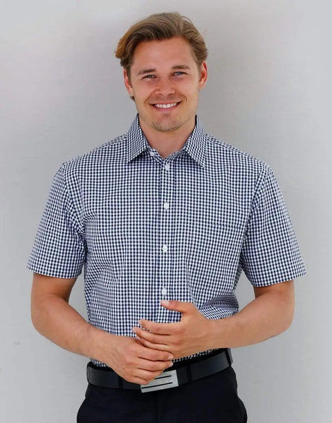 BENCHMARK Men’s Gingham Check Short Sleeve Shirt M7300S Corporate Wear Benchmark