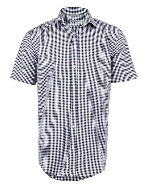 BENCHMARK Men’s Gingham Check Short Sleeve Shirt M7300S Corporate Wear Benchmark Navy/White XS