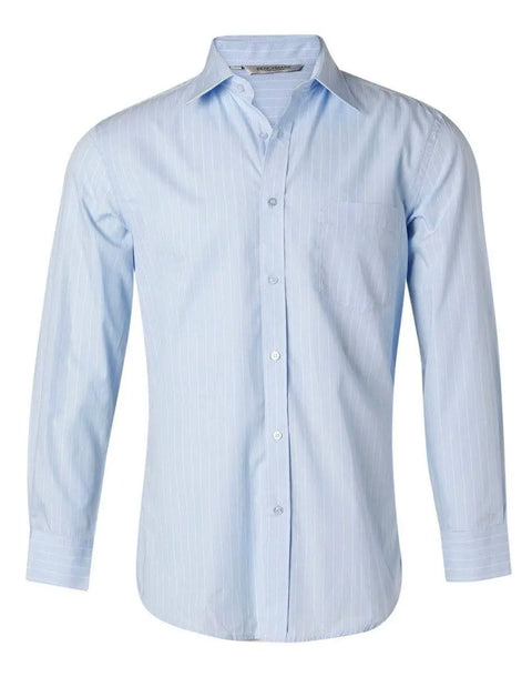 BENCHMARK Men's Pin Stripe Long Sleeve Shirt M7222 Corporate Wear Benchmark Blue Chambray/White 38