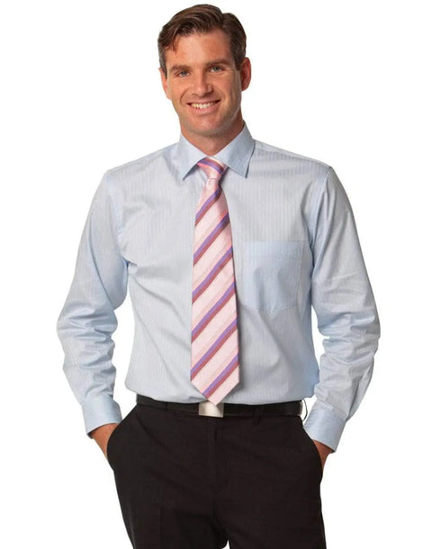BENCHMARK Men's Self Stripe Long Sleeve Shirt M7100L Corporate Wear Benchmark